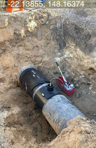 Electrofusion saddle installed in trench on the Eungella Water Pipeline